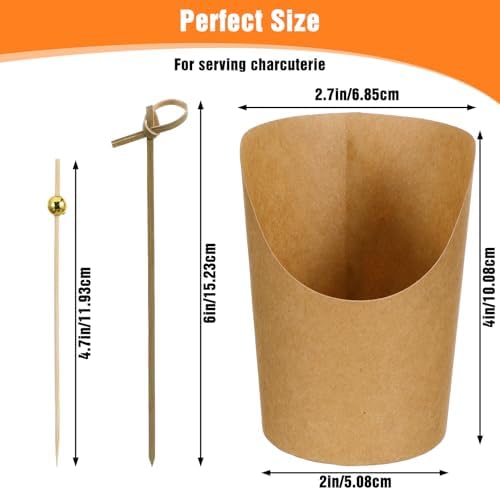 100 Sets Small Charcuterie Cups with Sticks, 8 Oz Disposable Paper French Fry Holders (100 Cups + 200 Cocktail Picks), Snack Boxes Appetizers Cup, Party Board Favor for all Occasions - Image 4