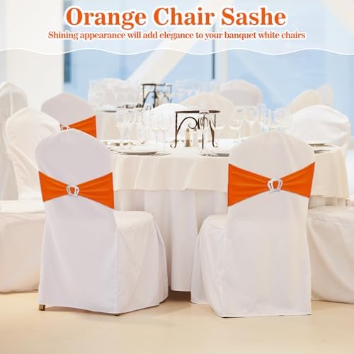 VitalCozy 50 Pcs Stretch Chair Sashes with Crown, Orange - Image 5