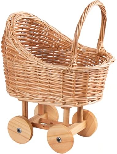 Woven Rattan Stroller Shaped Flower Basket, Vintage Wicker Baby Carriage Planter for Floral Arrangements, Baby Shower Wedding Party Decor Centerpieces for Tables, Floral Rustic Home Decor (Small) by RAYFOX