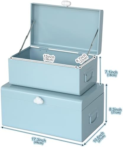 Vixdonos Large Decorative Box Set of 2 Metal Keepsake Trunk with Cloud-shaped Decorative Clasp for Reception,Wedding,Baby & Bridal Shower,17.3X10.6X8.3 Inches - Image 2
