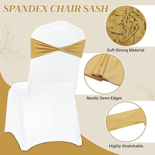 MDS Pack of 75 Spandex Chair Sashes Without Slider Buckles – Gold - Image 3