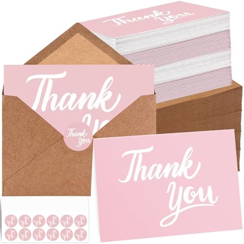 600 Pcs Pink Thank You Cards Bulk with Kraft Envelopes and Stickers 4x6 Inch Blank Thank You Notes Box Set Minimalistic Design for Business Wedding Baby Shower Graduation Bridal Shower Christmas by UZLUbuywithconfidence