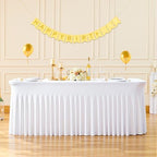 Suppromo 8ft White Spandex Tablecloths for Rectangle Tables Wrinkle Free White Rectangle Table Cloth, Stretch Fitted Table Cover with Skirt for Wedding Birthday Party Banquet Baby Shower Buffet Event by Suppromo