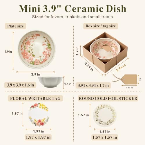 bridal shower gifts for guests 10 Pack Mini Floral Ceramic Dishes 3.9 Inch - Image 5