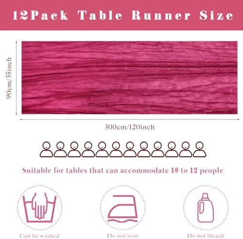12 Pieces Hot Pink Cheesecloth Table Runners 10FT Gauze Fabric Runner for Tables Boho Table Runner Decoration Rustic Sheer Runner for Wedding Birthday Baby Bridal Shower Party (35 x 120 Inches Long) - Image 3
