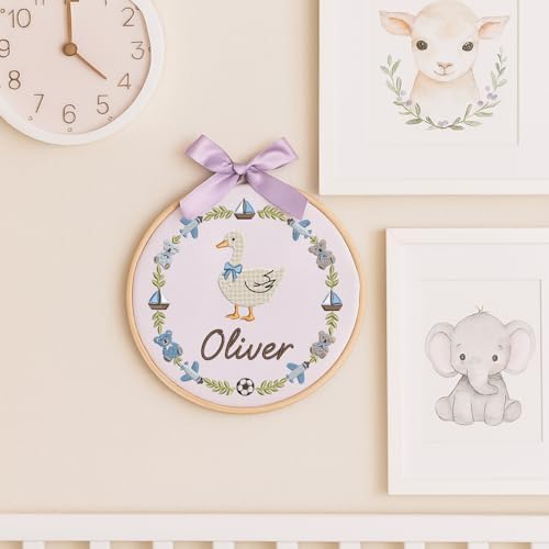 Embroidery Baby Name Sign, Personalized Welcome Baby Hoop Sign with Bow, Custom Baby Name Sign for Hospital, Infant Baby Shower Gifts New Parents (09) - Image 7