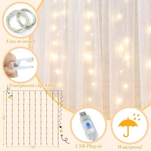 Ledido 10×10ft White Tulle Backdrop Curtain with Light(2 Panels 5×10ft) - Image 3