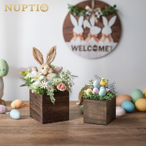 NUPTIO Small Wooden Box for Centerpiece, Brown, Square, 4"/5", 12 Pcs - Image 6