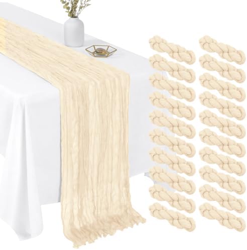 20 Pack Ivory 17 x 108 Inch Cheesecloth Table Runner - Boho Gauze Sheer Fabric for Wedding Baby Shower Party Home Decor by Unknown