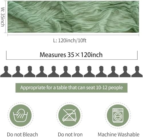 10 Pack Sage Green Cheesecloth Table Runner 35x120 Inch, Boho 10FT Cheese Cloth Sheer Gauze Table Runner for Wedding Baby Shower Birthday Party Table Decorations - Image 6