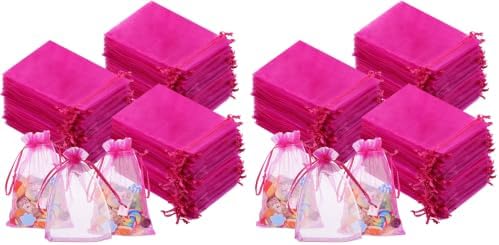 Woanger 500 Pcs Hot Pink Organza Bags Bulk 4 x 6 Inch Small Drawstring Mesh Gift Bags Sheer Jewelry Pouches Sachet Candy Pouch for Wedding Favor Holiday Festival Birthday Party Shower (Pack of 2) by Woanger