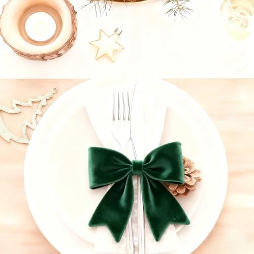 Meseey 4 Inch 50 Yards Dark Green Velvet Wired Ribbon - Premium Soft Velvet Ribbon with Wire Edges for Christmas Tree Decor, Thanksgiving, Wedding, Rustic Decor, Gift Wrapping, DIY Crafts - Image 3