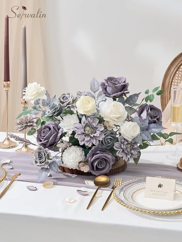 Serwalin Artificial Flowers Grey Silk Flowers for Wedding Decor - Image 4