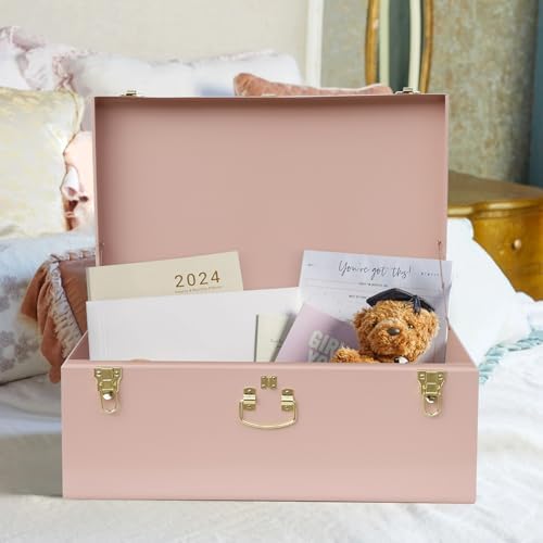 Vixdonos Decorative Box Set of 3 Metal Trunks Chest with Safety Lock Clasp for Treasure Organization and Home Dorm Decor,26.8x16.5x11Inches - Image 7