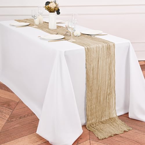 24 Pack Beige Table Runner 10Ft Cheesecloth Table Runner Rustic Gauze Table Runners Romantic Long Sheer Fabric Cheese Cloth Table Runners for Wedding Party Bridal Baby Shower - Image 3