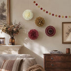 ANSOMO Burgundy and Gold Party Decorations Maroon Wine Dark Red Paper Fans Lanterns Tissue Pom Poms Wall Hanging Decor Supplies Bridal Baby Shower Birthday Wedding Graduation (Pack of 3) - Image 6