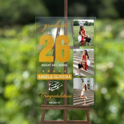 Personalized Graduation Yard Sign with Photo Collage, Custom Class of 2026 Graduation Sign for Outdoor Lawn Decor, Clear Acrylic or Frosted, Waterproof Display with Gold Number Design - Image 5