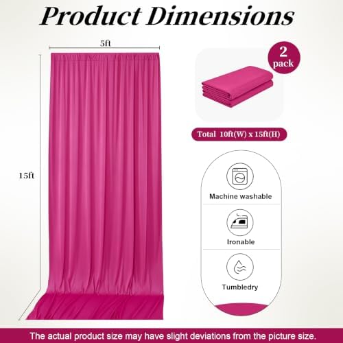 10ft x 15ft Hot Pink Backdrop Curtains for Wedding Parties, 2 Panels Extra Long Wrinkle Free Fabric Drapes Photo Backdrop for Baby Shower Birthday Stage Reception Lobby Decoration - Image 7