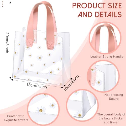 Clysee 24 Pcs Clear Gift Bags Daisy Pattern Transparent PVC Tote,Pink - Image 2
