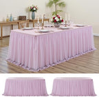 Pink Tulle Tablecloth for 8 FT Rectangle Tables 2-Pack, Ideal for Weddings by PartyVillage