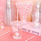 Whaline 50 Pcs One Silly Goose Disposable Plastic Cups with Lids and Straws 12 Oz Cute Pink Bow Goose Cold Beverage Drinking Cups for First Birthday Baby Shower Party Supplies - Image 4