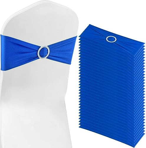 Royal Blue Chair Sashes 100 Pack Spandex Stretch Chair Band Sashes with Buckles for Folding Chairs Wedding Party Reception Baby Shower Events Banquet Decorations by Bringsparkletoeverydaylife