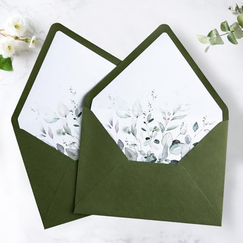 PONATIA 50PCS A7 Euro Flap Envelopes, 5x7 Olive Green Liner Envelope - Image 6