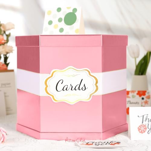 ROSEGLD Pink Card Box, Card Receiving Box with Ribbon 14x12x12 Inches - Image 4