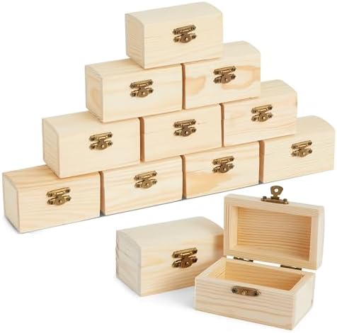 Bright Creations Baby Shower Decorations Mini Unfinished Wooden Treasure Boxes - 3.5 x 2.2 x 2 In, Brown, Pack of 12, Chest Style - Wooden Treasure Chest to Paint & Party Favors by BrightCreations