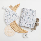 Miaoberry Forest Organic Muslin Swaddle Blankets for Baby Boy with Matching Hat and Wooden Hello World Newborn Sign | Newborn Photography Props | Birth Announcement Sign by MiaoberryBaby