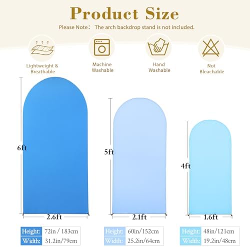 Blue Arch Backdrop Cover 3 Set-4FT, 5FT, 6FT Spandex Fitted Wedding Arch Stand Covers for Baby Shower Boys Birthday Party Wedding Ceremony Banquet Photo Arch Stand Background Decorations - Image 6
