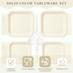 Vyntra 350 Pcs Ivory Square Paper Plates and Napkins Set, Serves 50 - Image 3