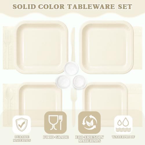 Vyntra 350 Pcs Ivory Square Paper Plates and Napkins Set, Serves 50 - Image 3