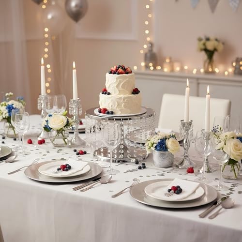 Cake Stand for Dessert Table 12 Inch Silver Crystal Pendants Metal Cake Stand Serves as A Round Dessert Cupcake Display Plate for Table, Wedding, Party, Event - Image 5