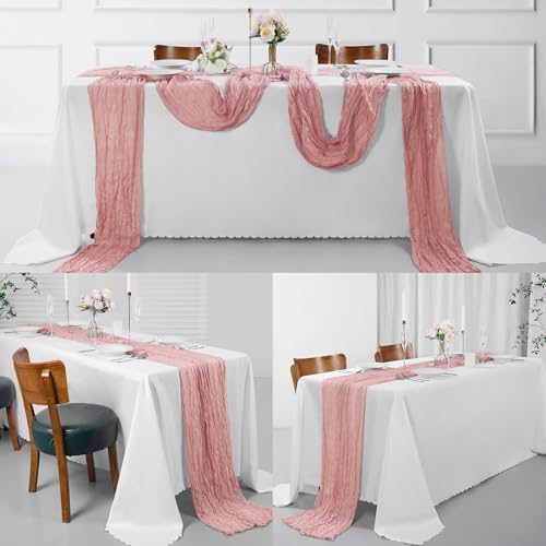 30 Pack Dusty Pink Cheesecloth Table Runner 9FT Rustic Sheer Table Runners 17x108 Inch Gauze Boho Runner for Wedding Bridal Baby Shower Birthday Party Table Decorations - Image 6