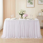 QueenDream 108in White Tutu Table Skirt Rectangle Tables or Round Tables Bridal Shower Tulle Tablecloth for Baby Shower Girls Parties Cake Dessert Table Decorations Ruffle Table Skirting - Image 7