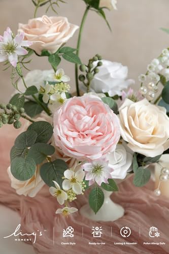 Ling's moment Artificial Pink Flowers Combo, Cream & Blush, Deluxe - Image 3