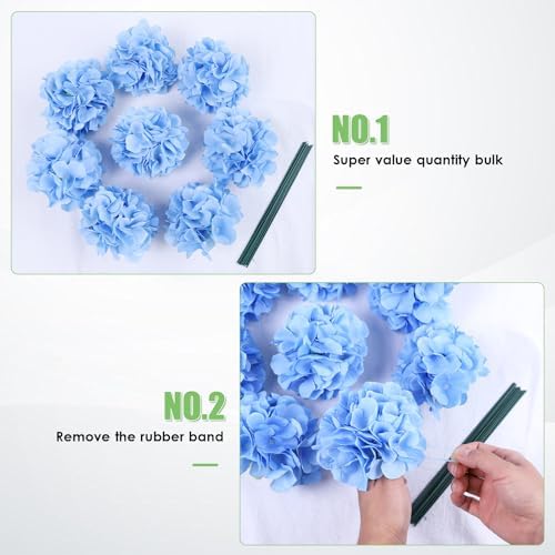 AVIVIHO 65pcs Blue Hydrangea Artificial Flowers Bulk Fake Flowers - Image 5