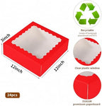 24 pcs Red Pie Boxes,12x12x3 Inch Auto-Popup Bakery Boxes with Window Donuts Chocolate Muffins Donuts Pastry Dessert Cookie Box For Packaging - Image 2