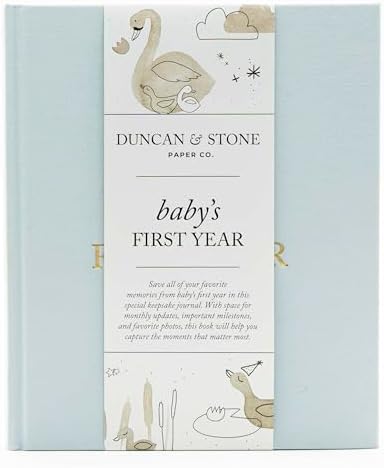 Duncan & Stone Baby Book First Year Memory Keepsake, Linen, Sky Blue by DuncanStonePaperCo