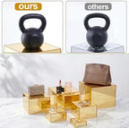 Geelin 6 Pack Acrylic Risers for Display Acrylic Cube Boxes Risers Display Stands with Hollow Bottoms Decorative Stand for Jewelry Candy Table Decor 6 Sizes(Gold,3 to 8 Inch,Square) - Image 5