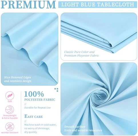 Showgeous 60x102 Inch Light Blue Rectangle Tablecloth 10 Pack Fit 6FT Table - Image 3