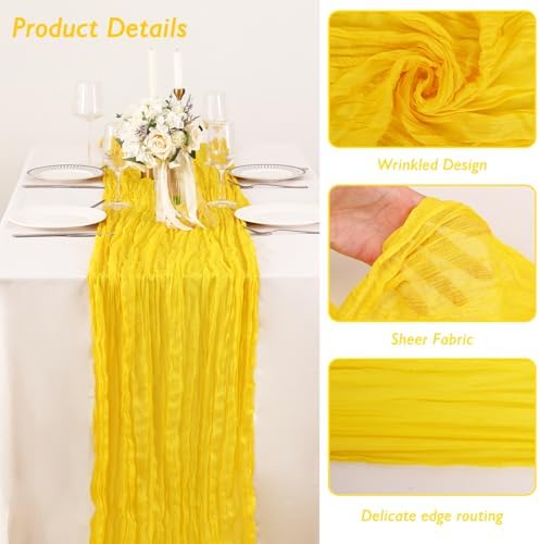 8 Pack Yellow Cheesecloth Table Runner 120 Inch Boho Wedding Decor - Image 3