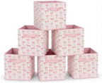 6 Pcs Pink Bow Cube Storage Bins 12.5 Inch Pink Storage Basket with Handle, Preppy Girls Organizer Basket, Collapsible Fabric Box for Classroom Bedrooms Office Home Decoration (Bow) by BBSET