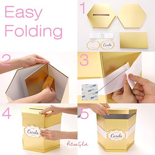 ROSEGLD Card Box, Gold Card Receiving Box with Ribbon 14x12x12 Inches - Image 5