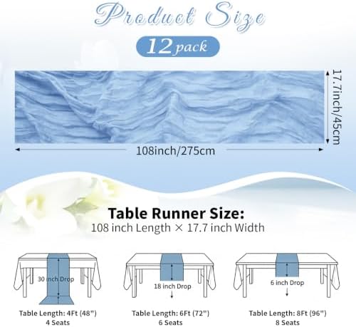 Light Blue Boho Cheesecloth Table Runner 12 Pack 17x108 Inch Sheer Gauze - Image 2