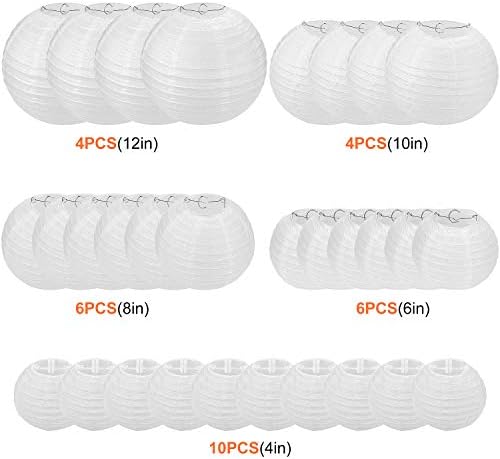 30 Pack White Paper Lanterns 4" 6" 8" 10" 12" Assorted Sizes, CertBuy White Hanging Round Lanterns for Birthday Wedding Baby Shower Festival Christmas Party Decoration - Great for Indoor or Outdoor - Image 2