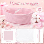 OBreezify 20 Sets Small Pink Woven Gift Basket with Handle, 12"x 8"x 5" Gift Baskets with Bags Pull Bows and Tissue Paper, Empty to Fill with Present Small Items for Baby Shower Nursery Storage - Image 2