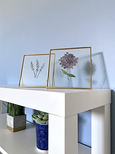 Beedecor Double Glass Frame for Pressed Flowers, Leaf and Artwork,Gold 6x6 Standing Square Metal Picture Frames, Set of 2 Pressed Flower Frames with Stand (Gold, 6x6) - Image 5