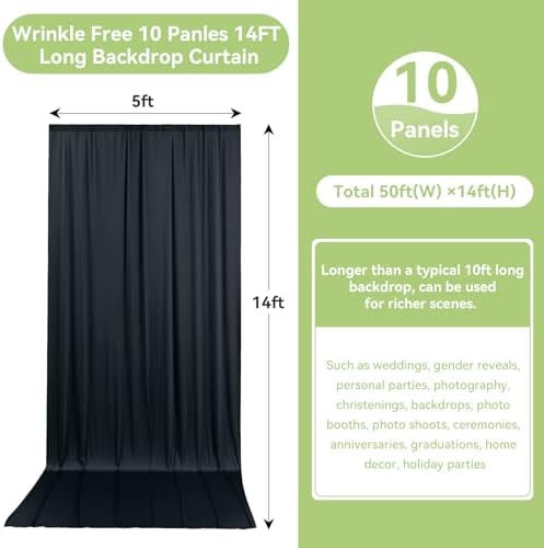 50ftx14FT Wrinkle Free Black Backdrop Curtain for Wedding Parties - Image 2